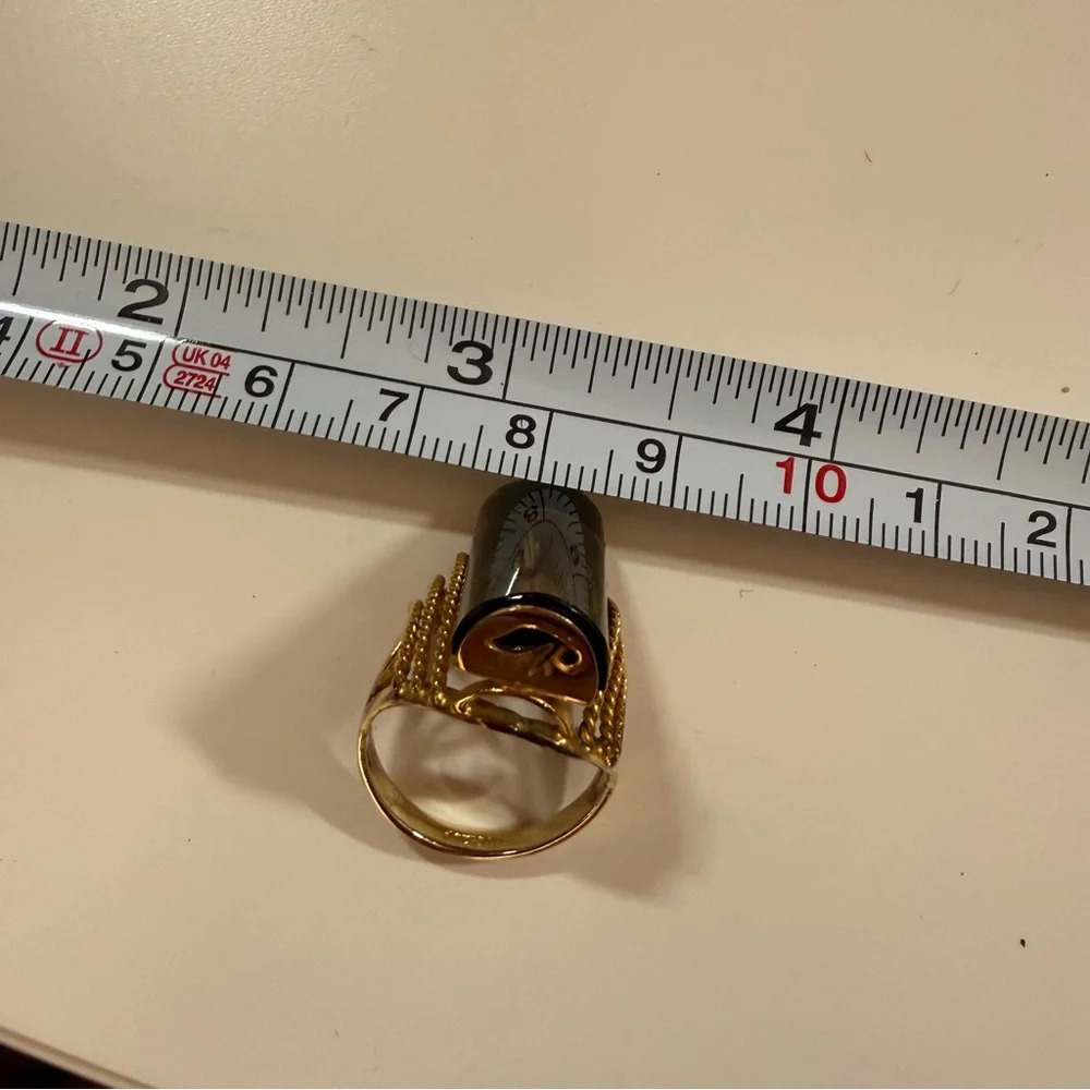 Vintage art deco Smoky Quartz cabochon gold plated oversized cocktail Ring